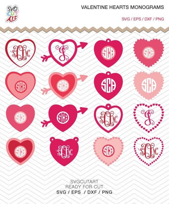 Download Valentine Hearts Monogram Frames DXF SVG PNG eps cut file