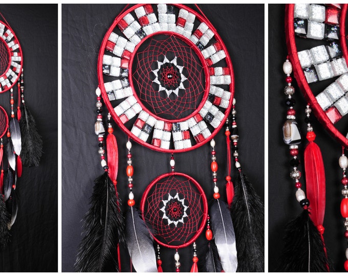 Dreamcatcher red black silver mosaic Dream Catcher Large Dreamcatcher New Dreamсatcher gift idea NEW YEAR dreamcatcher boho dreamcatcher