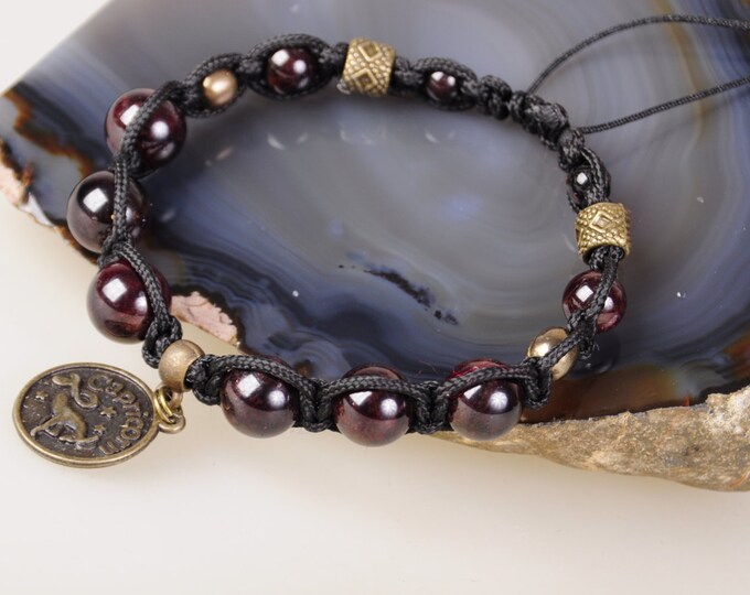 Capricorn zodiac bracelet garnet Shambala garnet bracelet gift Christmas NewYear Valentine Day Shambala zodiac Shambala garnet