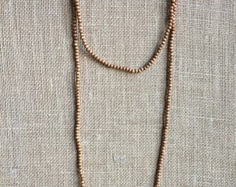 Double Wrap Tan wooden Necklace, Boho wooden bead necklace, Bohemian double wrap necklace, 4mm wooden wrap necklace
