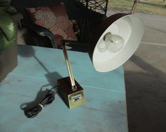 Mid Century Vintage Tensor adjustable Desk Lamp with wooden base and metal shade brown