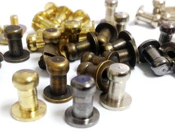 2/ 5 / 10 / 20 or 50 set of 10mm. Head Button Stud Screwback Stud Solid brass Sam Browne / button Studs & Screws Leather Craft 4 colors