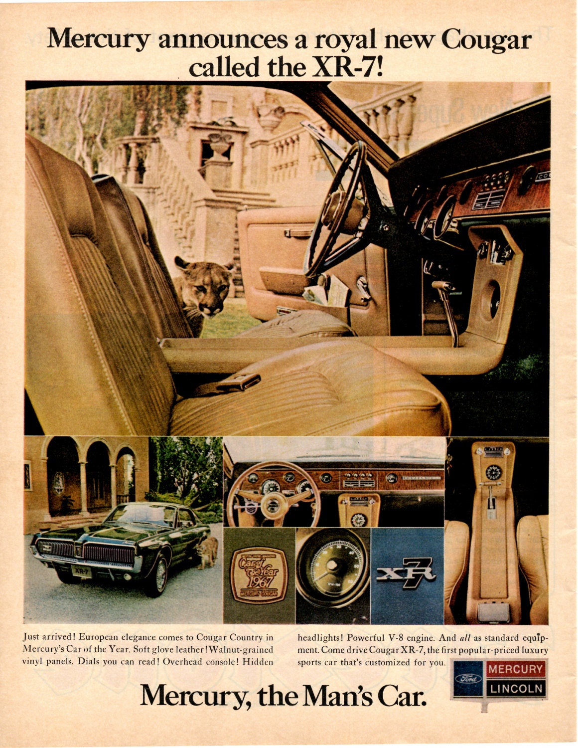 1967 Mercury Cougar XR7 vintage magazine ad a mans car as the