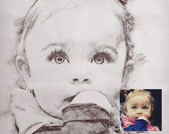 Family Portrait, Portrait from Photo, Rough Sketch, Rustic, Family Portraits, Digital Drawing, Custom Wedding Gift, Portrait, Portraits