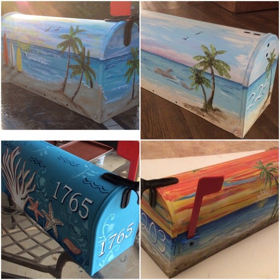 hand painted LARGE mailbox tropical beach nautical coastal