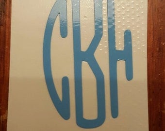 Oval Monogram White, Monogrammed Vinyl Decal, 4", 6", 8", 10", or 12"