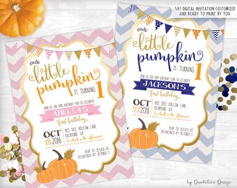 Our Little Pumpkin is turning ONE Invitation Printable