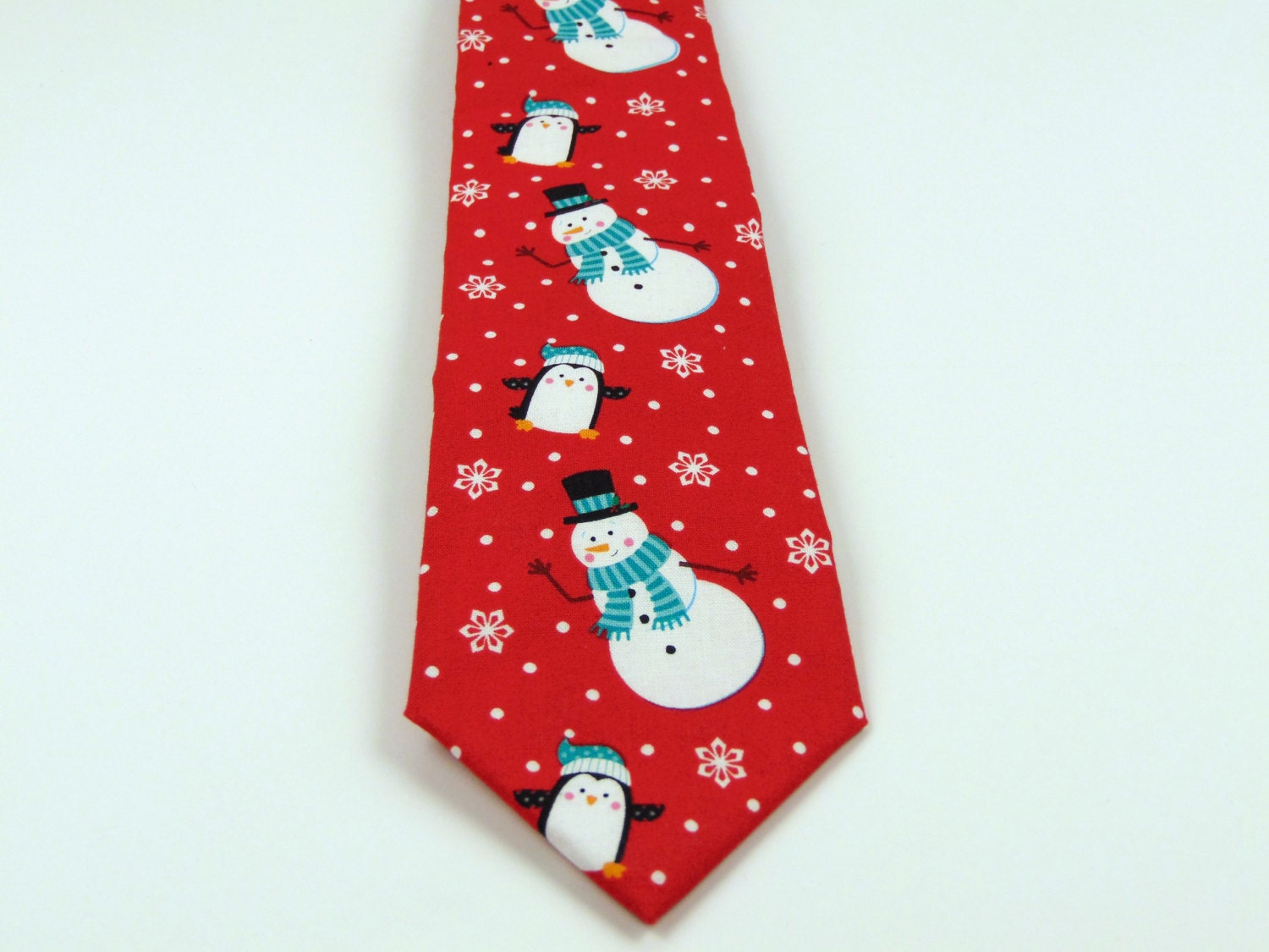 Christmas Necktie, Christmas Tie, Red Christmas Tie, Snowman Necktie ...