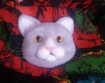 Needle felted cat brooch, cat brooch, felted brooch, cat, needle felted cat