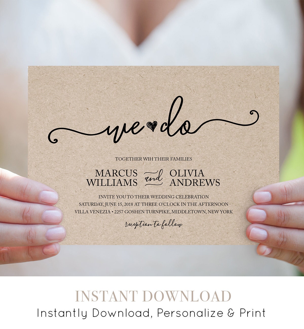 We Do Wedding Invitation Template, Printable Heart Wedding ...