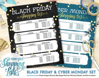 50% OFF Printable Black Friday/Cyber Monday Shopping List | Happy Planner | Erin Condren | U.S. Letter Binder | Instant Download