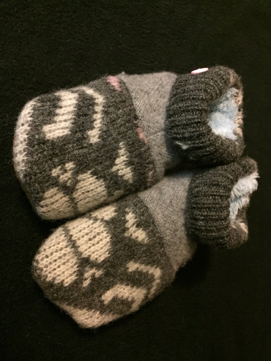 SLIPPERS Repurposed Wool Handmade Gray Pink and Cream with