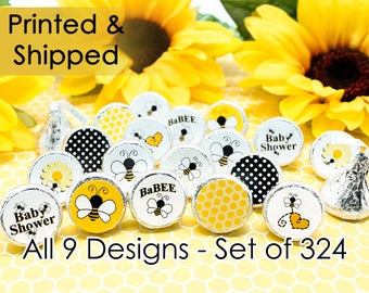 Bumble Bee Baby Shower Favor Decoration Stickers for Hershey Kisses, Envelope Seals, & Miniature Candies (Set of 324 stickers)