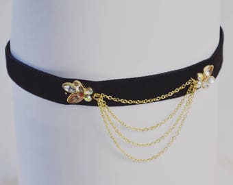 LUX ACCESSORIES Quartz Tattoo Choker Necklace – 14" Black Choker With Blue Quartz Charm, Fashion Jewelry - View #5