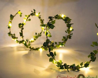 2M 20 LEDs leaf garland battery operated Copper wire LED fairy string lights for rustic wedding decoration summer party holiday