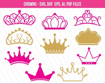 Crowns SVG cutting files, Crown clipart, Crown svg, Princess crown svg, Crowns, Crown vector, Cricut - Digital download - EPS,Ai,Svg,dxf,pdf