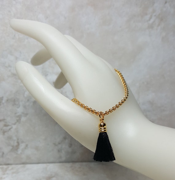 Tassel bracelet gold bracelet with tassel black jet black