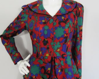 Vintage 1980's Wool Peplum Dress by Origin - UK 8
