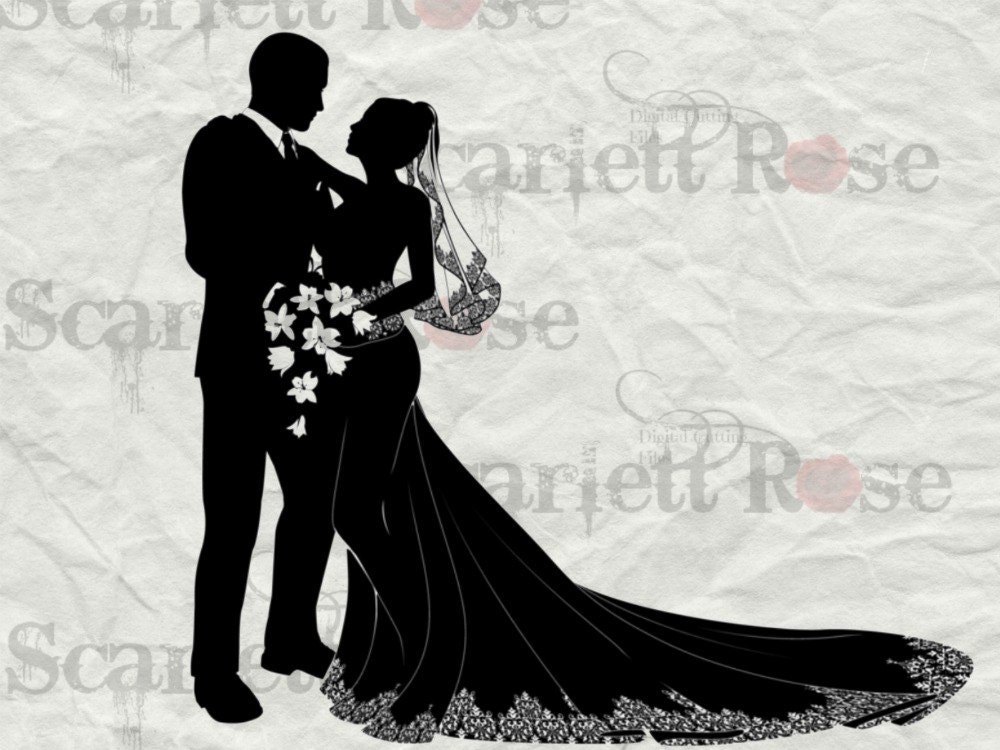 Elegant Bride and Groom Wedding Silhouette SVG cut file