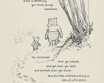 You are braver than you believe - Winnie the Pooh Quotes - classic vintage style poster print based on original drawing by E.H. Shepard #03