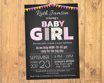 Baby Girl Shower Invitation, Baby Shower Invitation Girl, Shower Invitations, Printable Baby Shower Invitation, Instant Download, PDF