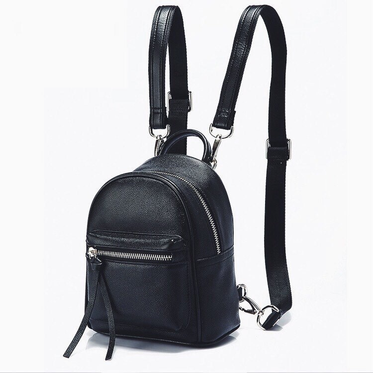 Top grain leather mini backpack black small leather backpack