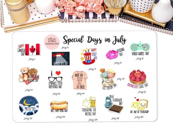  special days in july celebrate stickers erin condren die
