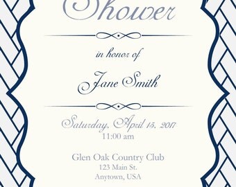 Navy and White Baby Shower Invitation