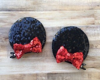 Minnie Mouse Ears, Minnie Ear Clips, Minnie Ears, Black Minnie Ears