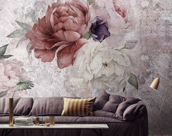 Floral Wallpaper, Temporary Wallpaper, Loft design,Removable wallpaper, Mural Wallpaper
