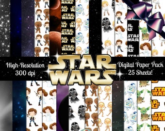 STAR WARS Digital Paper Pack-25 Sheets, Star Wars Printables, Digital Scrapbook Paper, Star Wars Printable, Star Wars Printable Paper