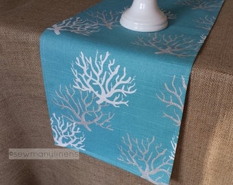 Aqua Blue Coral Reef Table Runner Coastal Nautical Home Decor Table Centerpiece Turquoise Spa Blue Decoration Linens
