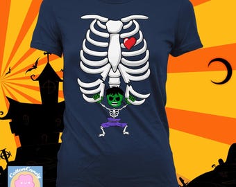 Pregnant Skeleton Shirt (Hulk) Pregnant Halloween Costume,Skeleton Shirt,Halloween Pregnancy Announcement,not maternity,etsy,tshirt CCB-572