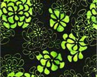 3528 BATIK MOOD RINGS & Double Dutch Quilting Fabric, Batik Textiles, Black Background with Lime Green Flowers, Batik Fabric, Quilting Fabr