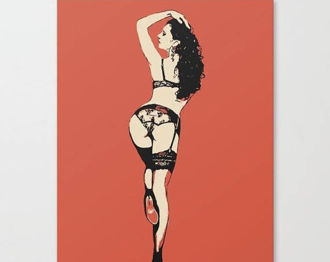 Erotic Art Canvas Print - Glamour at red, unique sexy conte style print perfect shapes girl pop art sketch, sensual high qual...