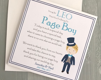 Page Boy Card, Thank You To Our Page Boy, Page Boy Son, Page Boy Nephew,Page Boy Gift, Personlaised Card