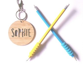 Bag Tag / Keyring Wood Bamboo Personalised Custom - Sophie Font-school-kinder-wooden