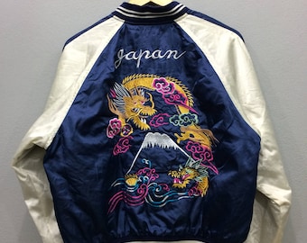 Vintage Sukajan Sauvenir Jacket Dragon Roar Embroidery Japanese Satin Jacket Medium Size
