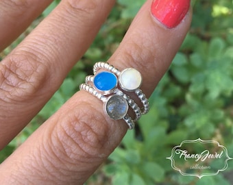 Opal, labradorite, agate ring, sterling silver ring, handmade ring, made in Italy, nichel free, stone power, precious stone, crystal healing