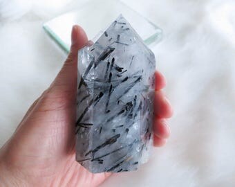 385g Rare Tourmalinated Quartz / Black Tourmaline Quartz / Black Rutile Quartz - ITEM #176 - 9.9 x 5.5 x 4.1cm