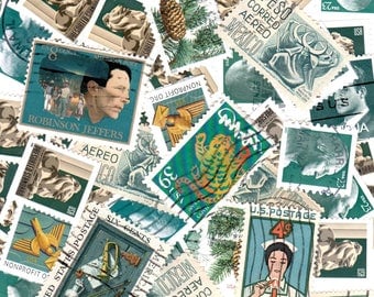 50 Dark Teal Vintage Postage Stamps
