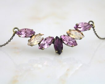 Crystal Bridal necklace, Wedding jewelry, Purple crystal necklace, Antique brass necklace, Bridal jewelry, Swarovski crystal necklace