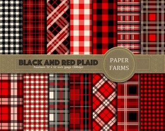 Red and black plaid digital paper, lumberjack plaid digital paper, buffalo plaid digital paper, red and black, tartan, gingham