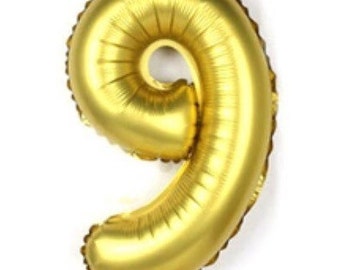 32 Inch Gold Number Balloon, 9 Balloon, Nine Balloon, Large Balloon, Giant Balloon, Number Balloon, Party Balloon, Birthday Balloon