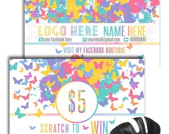 Business Cards Scratch Off Custom Home Office Approved Fonts and Colors - Butterfly Business Cards , ,