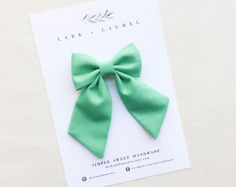 SALE / Fabric hair bows, bows for girls, sailor bow, toddler hair bows, baby hair clips, infant headbands, green hair bow, baby shower gift