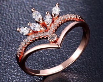 Rose Gold Crown Ring With Cubic Zirconia, Princess Ring, Tiara Ring, Princess Crown Ring Rose Gold Or White Gold Jewelry, Crown Jewelry Diy