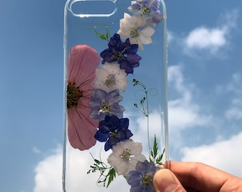 iPhone 7 Case Pressed Flower, iPhone 7 Plus Case Clear, iPhone 6 Case Resin Pressed Flower samsung galaxy s8 Case, Purple Flowers Case 025