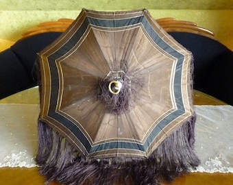 Brown Carriage Parasol, antique umbrella, Victorian Parasol, antique parasol, England, 1880s