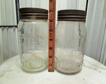 pair of antique Crown made in Canada mason jars